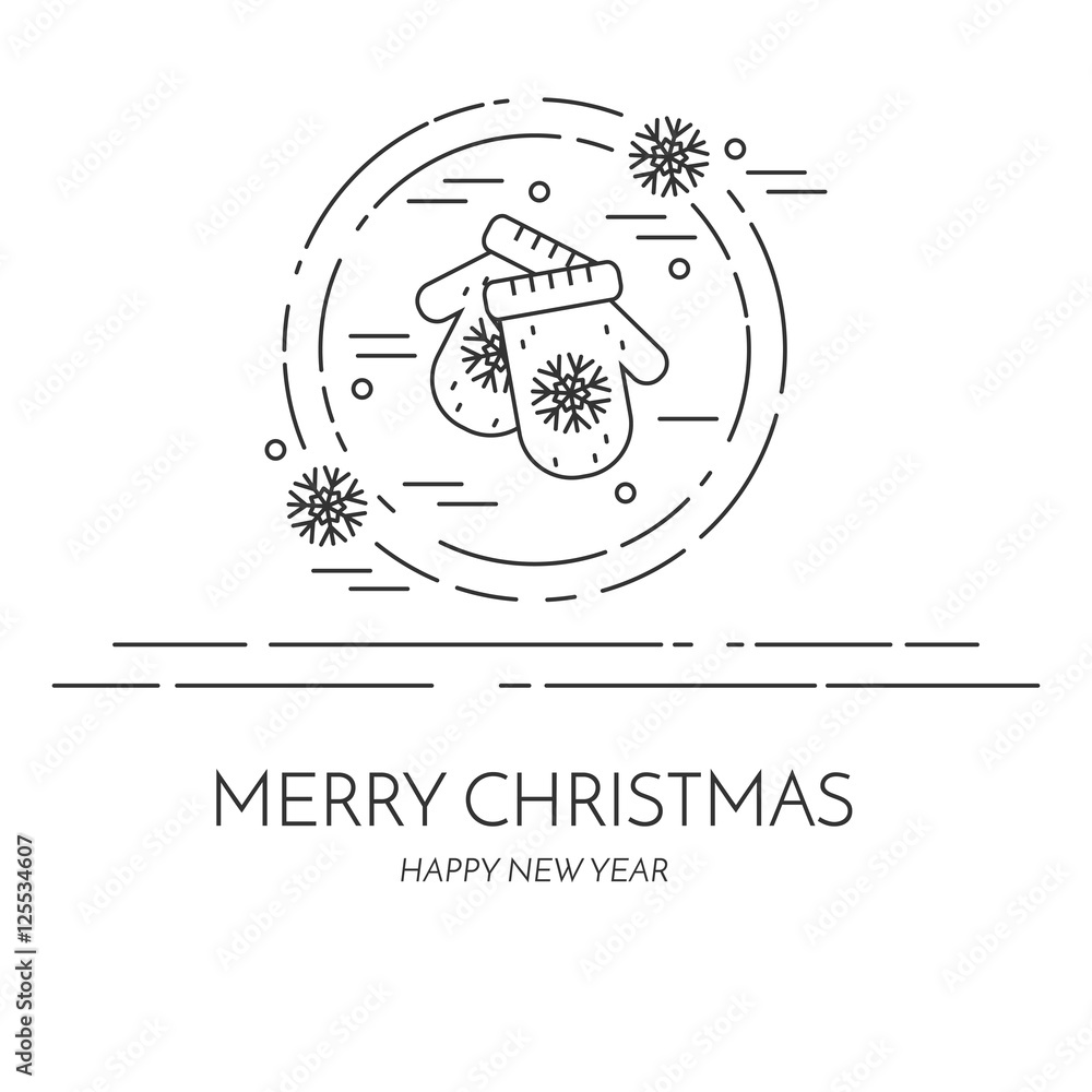 Fototapeta premium Winter horizontal mittens banner Linear style