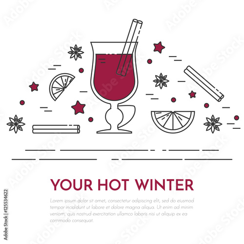 Winter sales mulled wine banner Linear style