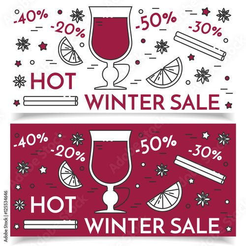 Winter sales mulled wine banner Linear style