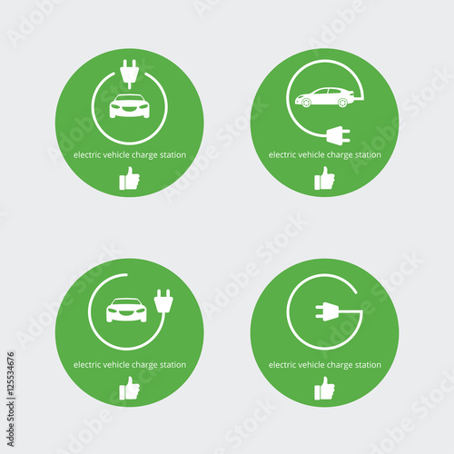 Vector illustration electric vehicle charger station. Smart point place for charging station for electric car. Icon place of fast charging electric vehicles.