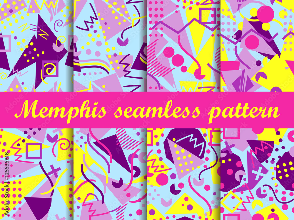 Memphis seamless pattern. Geometric elements memphis in the style of 80's. Set vector illustration.