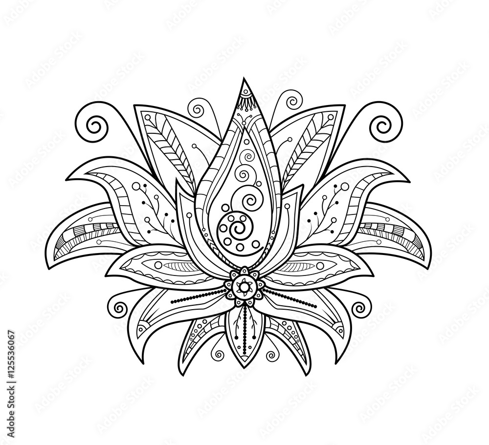 Vector illustration of lotus flower for coloring book, fiore di loto vettoriale da colorare - obrazy, fototapety, plakaty 