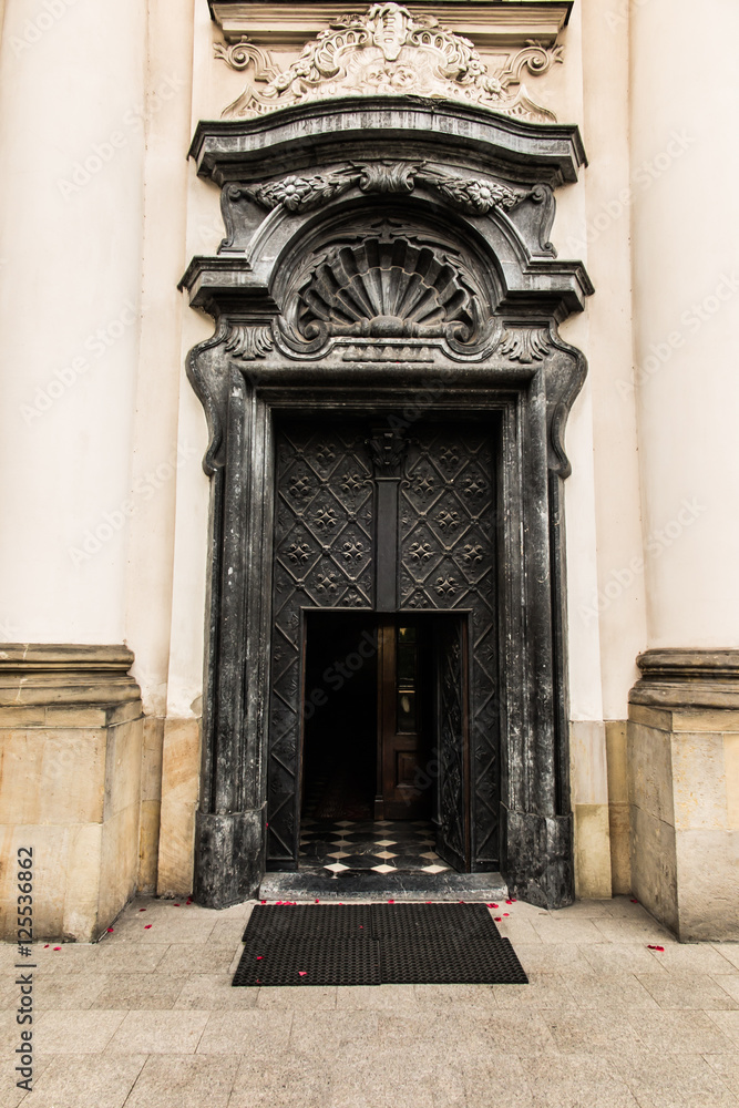 Pauline Church on the Rock in Krakow, door. Pauline Church on the Rock in Krakow, door.