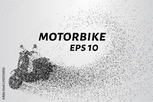 The motorbike of the particles. The motorbike breaks down into small circles and dots. Vector illustration