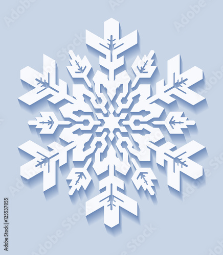 Decorative snowflake with shadow in flat style. Vector geometric