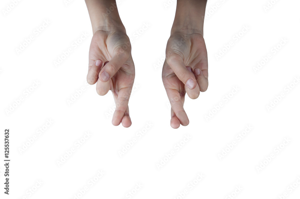 human arms with fingers crossed hand sign isolated on white human arms with fingers crossed hand sign isolated on white