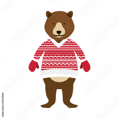 bear with sweater cartoon icon. Merry Christmas season decoration figure theme. Isolated design. Vector illustration