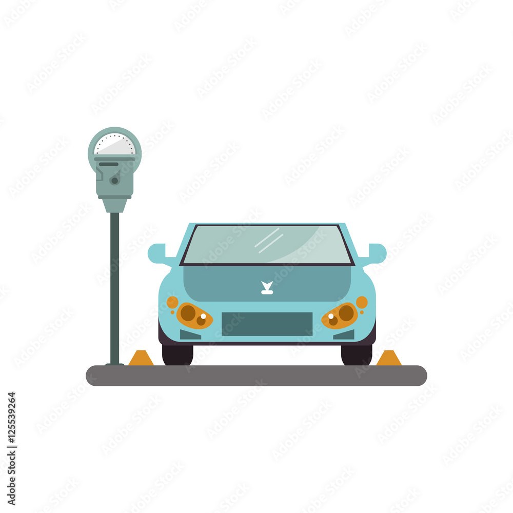 Naklejka premium car vehicle and parking meter icon. Park space road street rule and area theme. Isolated design. Vector illustration