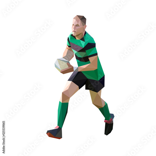 Running rugby player with ball, polygonal vector illustration