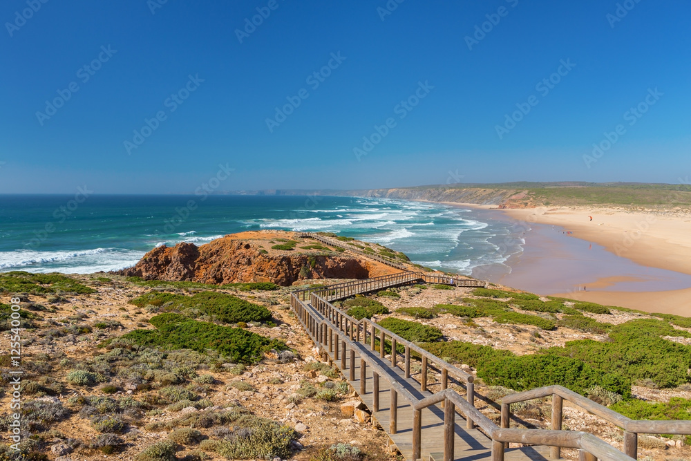 Wooden walkway to the beach Praia da Amoreira, District Aljezur.