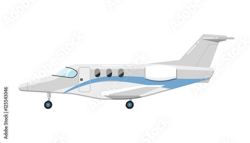 Side view of airplane isolated on white background vector illustration. Business aircraft. Passenger and freight transportation. Private aircraft jet aviation. Modern airliner. Flat design style.