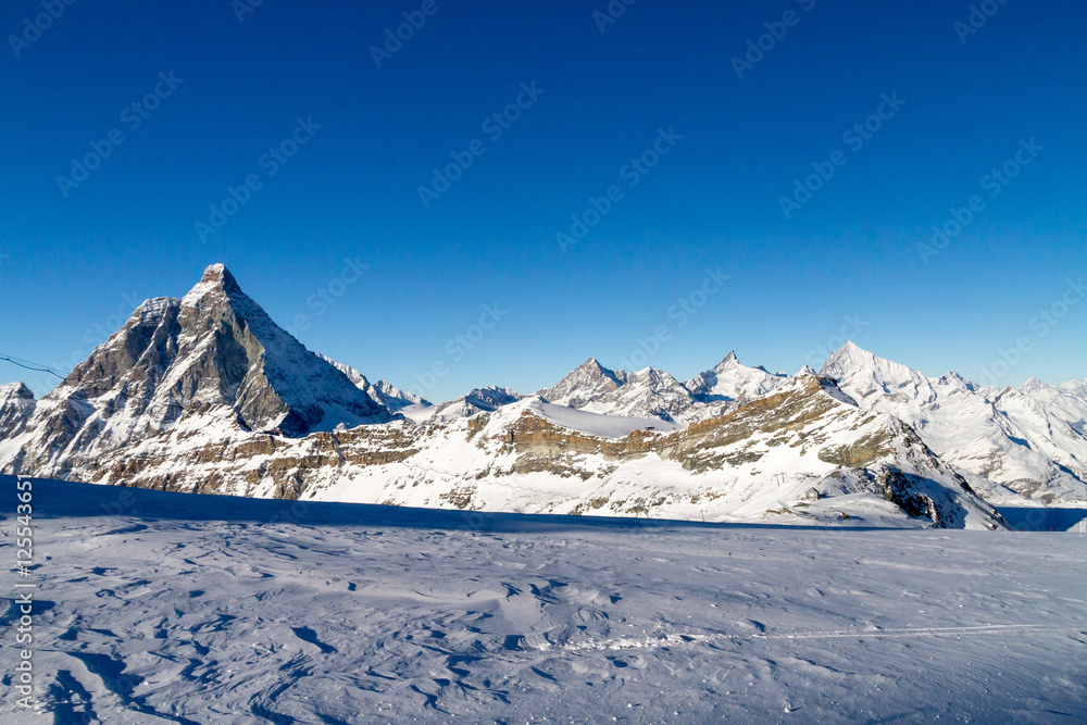 The south face mount Cervino/Matterhorn in winter. 