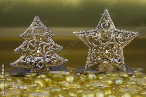 Gold Christmas tree and Star shaped tea light holders