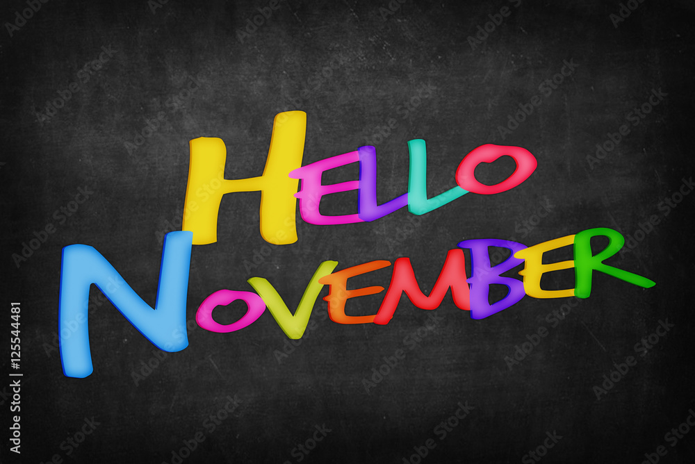 Hello November word on blackboard background Hello November word on blackboard background