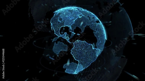 4k loop of rotating dots stylised world globe with orbits