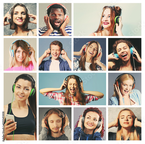 Collage of young happy peop...