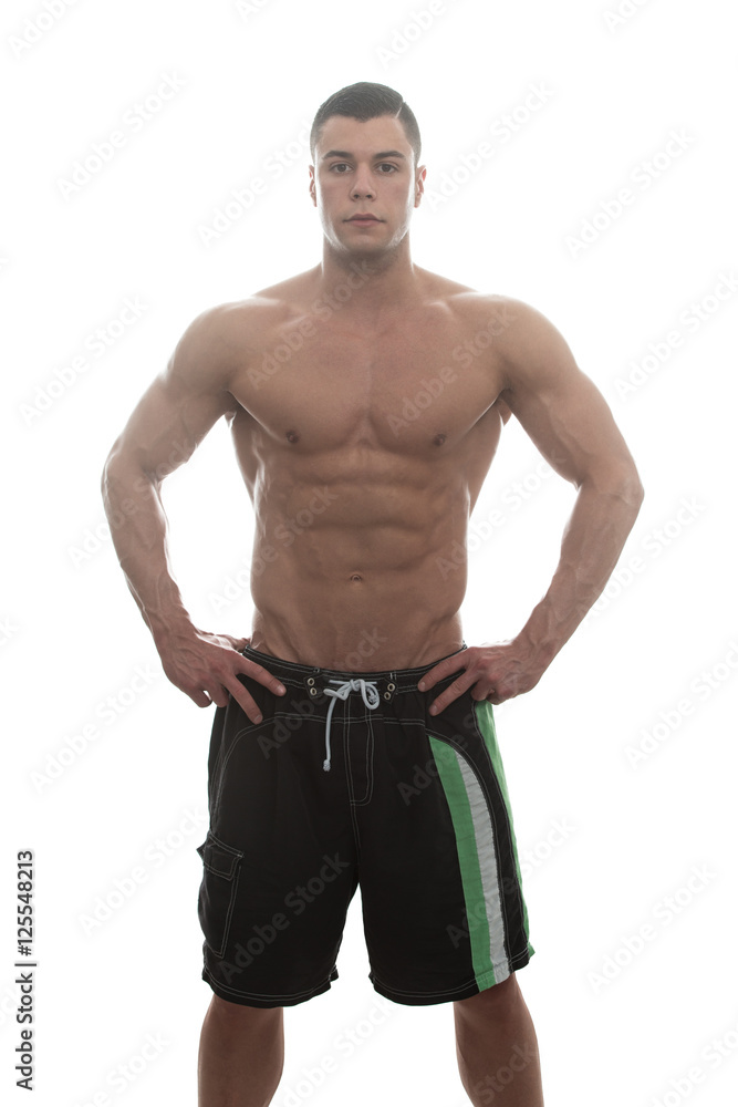 Healthy Man With Six Pack Over White Background Healthy Man With Six Pack Over White Background