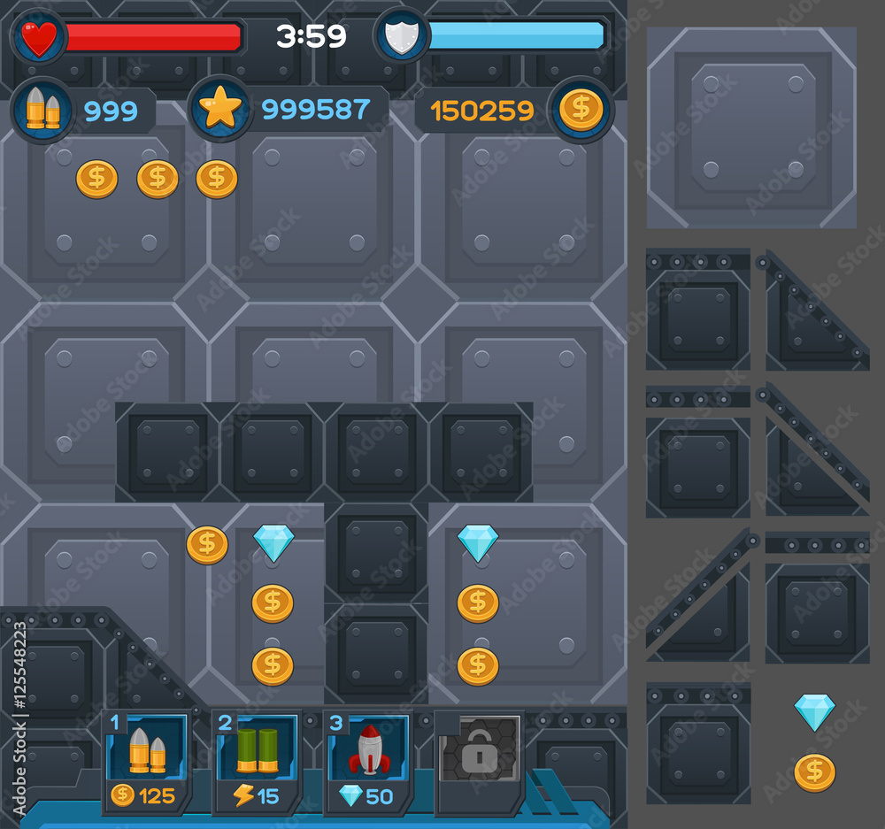 Interface buttons set for space games or apps Interface buttons set for space games or apps