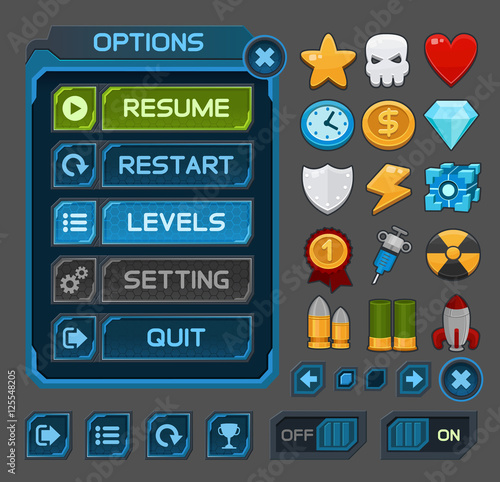 Interface buttons set for space games or apps