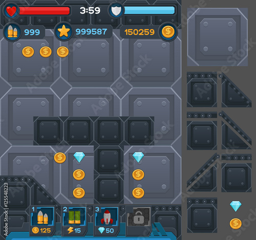 Interface buttons set for space games or apps