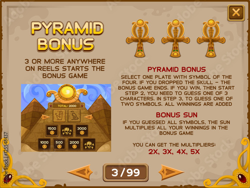 Info screen for slots game