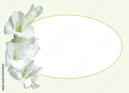 Greeting card, or wedding invitation, with white gladiolus