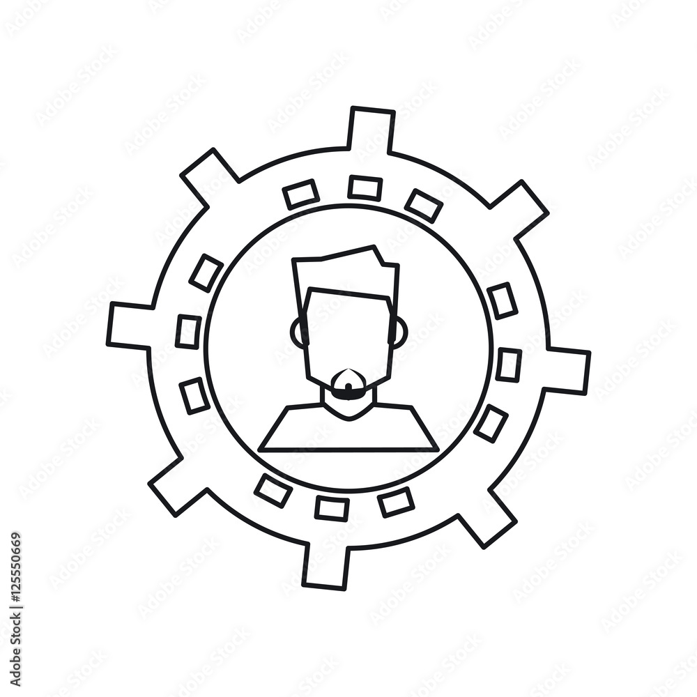 Man avatar inside gear icon. Male person and people theme. Isolated design. Vector illustration Man avatar inside gear icon. Male person and people theme. Isolated design. Vector illustration