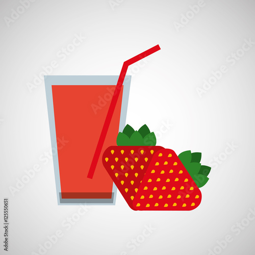 fresh juice strawberry and cup glass straw design vector illustration eps 10