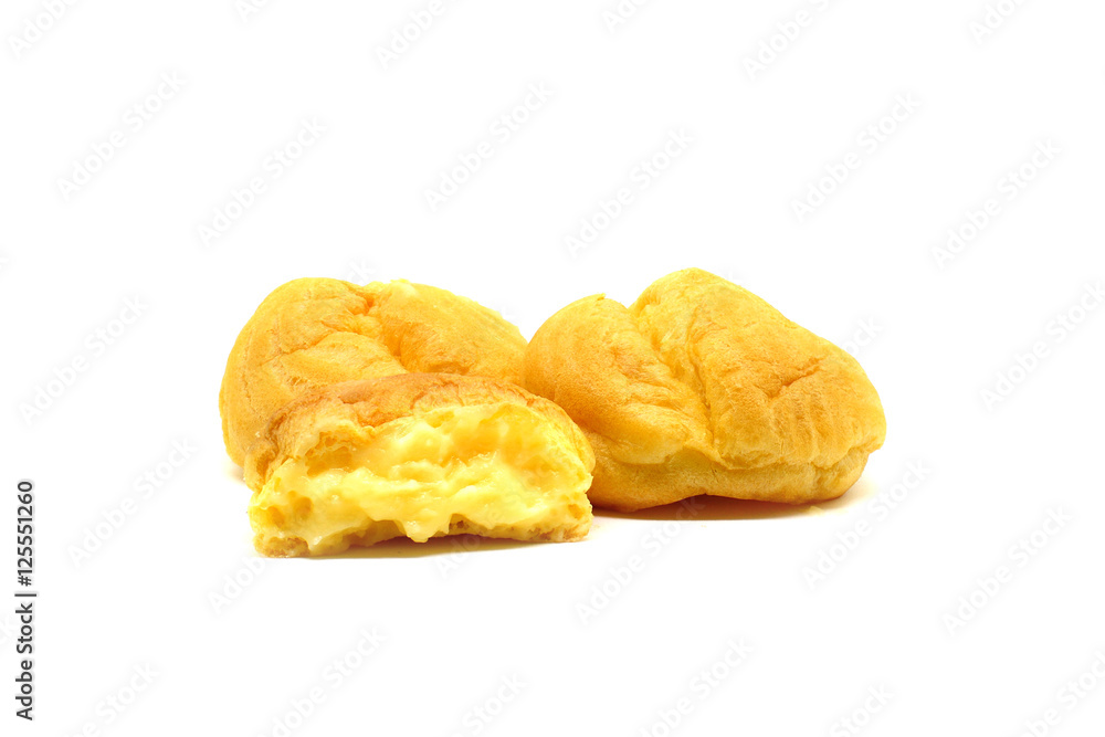 Fresh Mini Cream Puffs ,Close Up on white background Fresh Mini Cream Puffs ,Close Up on white background