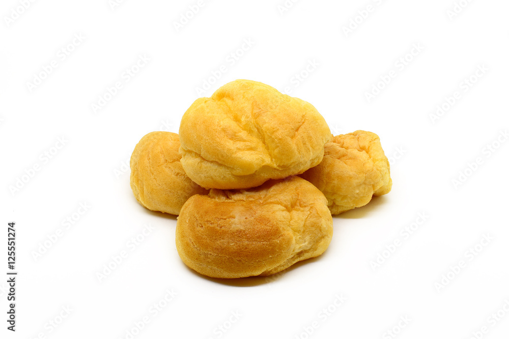 Fresh Mini Cream Puffs ,Close Up on white background Fresh Mini Cream Puffs ,Close Up on white background