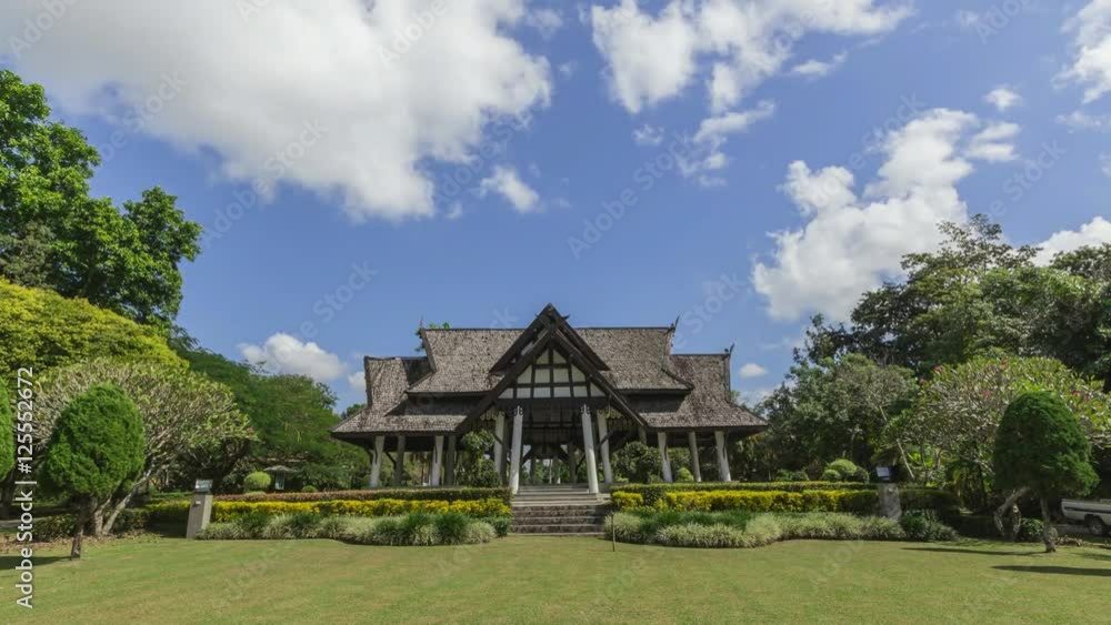 Outdoor wooden gazebo with summer landscape background Outdoor wooden gazebo with summer landscape background