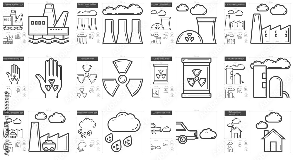 Ecology biohazard line icon set.