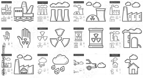 Ecology biohazard line icon set.