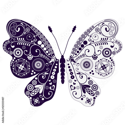 Vintage two-tone butterfly over white