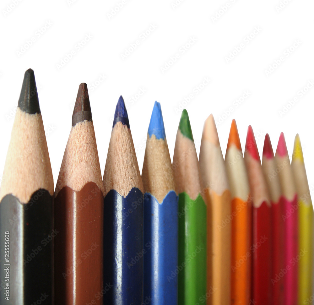 select focus, close up colored pencils on white background select focus, close up colored pencils on white background