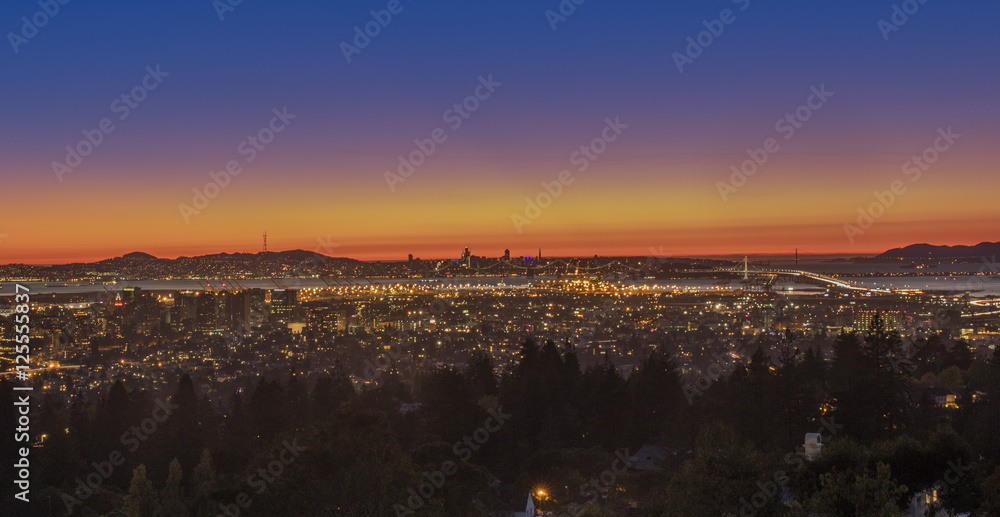 Panorama Night View of San Francisco Bay, East Bay, Oakland