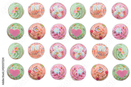 Cup cake and Candy sprinkles on white background