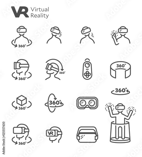 VR Virtual Reality 360 Degree Vector Icon Set