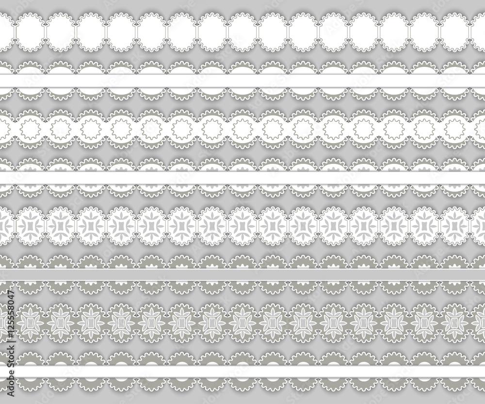 Set of different border lace grey colors. Vector illustration.