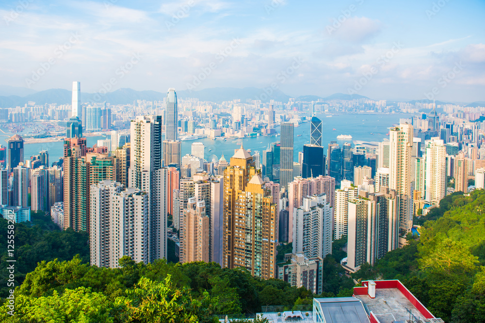 Skyscraper view from the Peak Tower, landmark of Hong Kong Stock Photo ...
