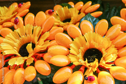 Typical Sulmona's  confetti, almond candies in shape of bunches of  colored flowers 