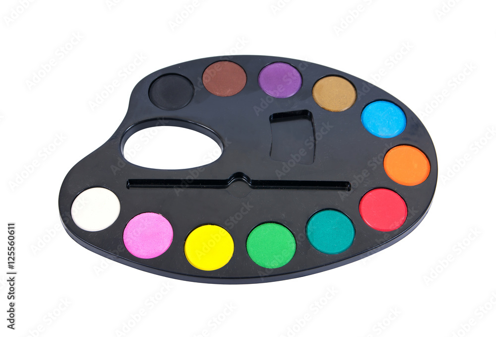Paint tray isolated on white background.Watercolor paint tray is Stock