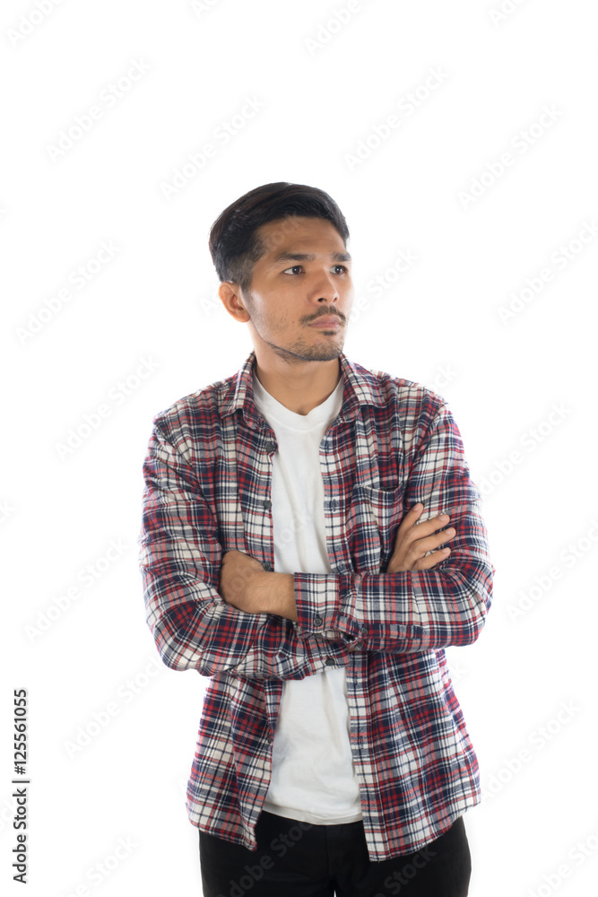 Portrait of a young hipster man standing isolated on a white bac Portrait of a young hipster man standing isolated on a white bac