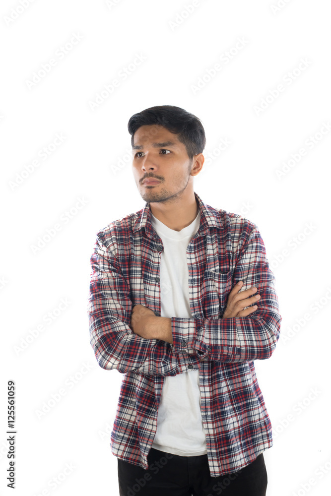 Portrait of a young hipster man standing isolated on a white bac Portrait of a young hipster man standing isolated on a white bac