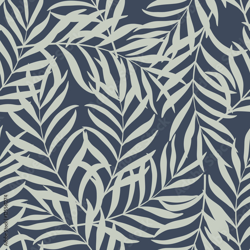 Seamless pattern with hand-drawn tropical leaves. 