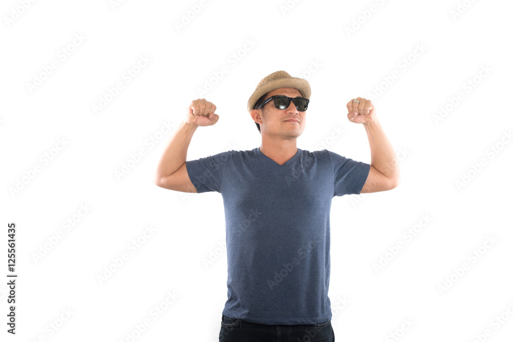 Fototapeta premium Portrait of an emotional hipster young man. Isolated on white ba