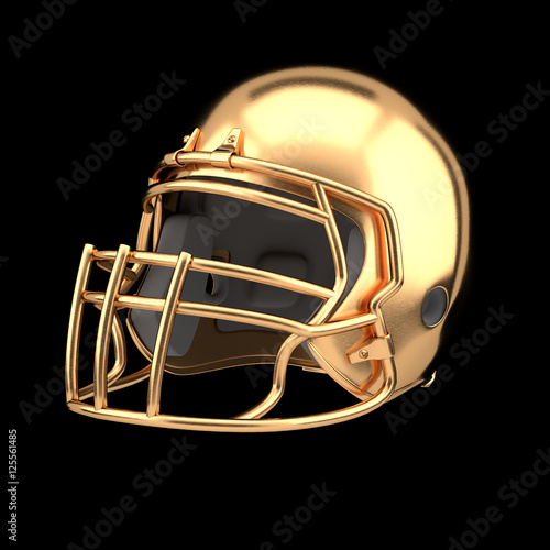 Golden American football helmet Illustration. Sport equipment. Symbol of Cup or Trophy.