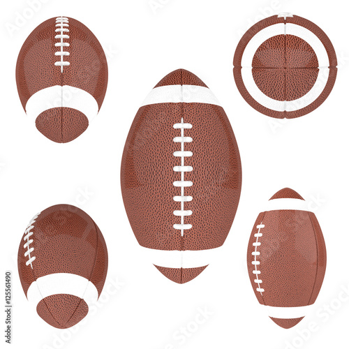 Set of American Football ball in different viewing angle. Isolated on a white background.