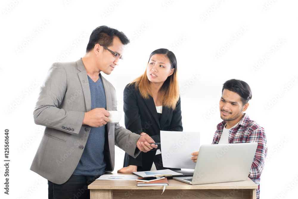Portrait of business partners discussing documents and ideas at Portrait of business partners discussing documents and ideas at