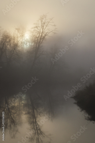 Misty morning on the river. Autumn Canada © olegmayorov